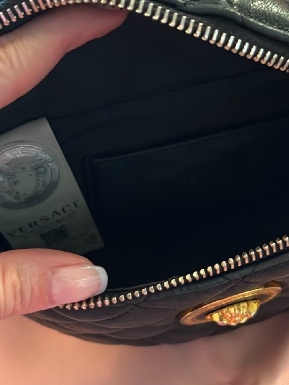 Versace Quilted Leather Crossbody Belt Bag in Dark Teal with Medusa Emblem - Picture 4 of 7